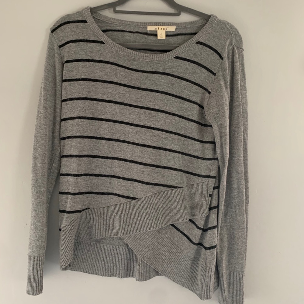 Francescas Crossover gray striped sweater